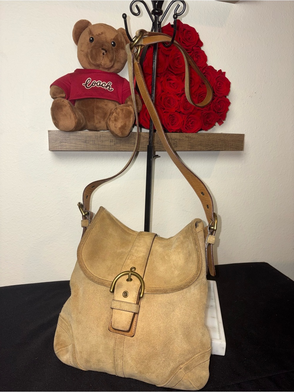 Coach Tan Suede Shoulder Bag - Classic Hobo Style Buckle SoHo